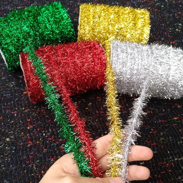 Unwired Mini Tinsel String: Metallic Thin Fluffy Ribbon for Christmas Decor