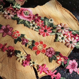 1 yarda-adorno de flores bordado de colores llamativos/encaje floral-Costura DIY imagen 1