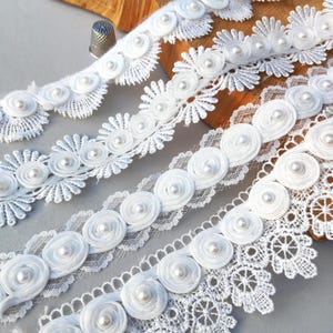 Vit pärlspetskant: Brudpärlkant för brudklänning | Brudslöja med pärlapplikation och spetskant | Pärlprydda chiffongklänningstillbehör