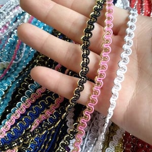 Metallic Ric Rac Two tone Braid Trim- 5mm width Narrow Wavy S Shape Border- Per yard - For Doll Clothes, Costume DIY, Upholstery Decor