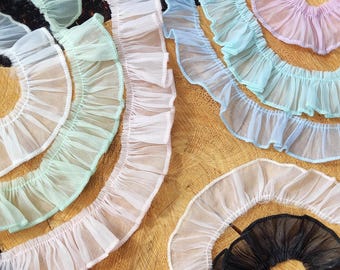 Pastel Chiffon Ruffle Fabric Trim by the Yard -crisp Frilly Edging