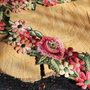 1 yarda-adorno de flores bordado de colores llamativos/encaje floral-Costura DIY A