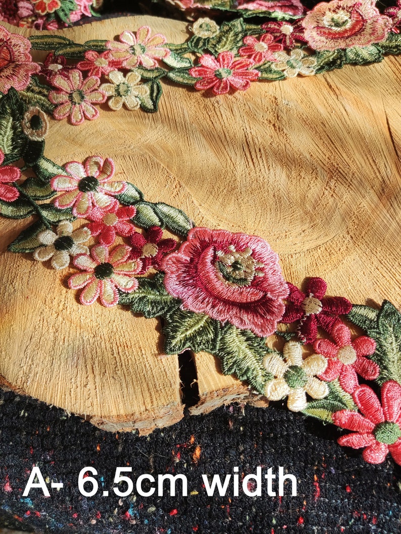 1 yarda-adorno de flores bordado de colores llamativos/encaje floral-Costura DIY A