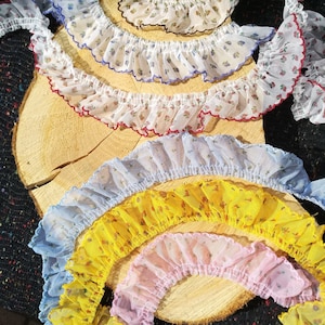 Chiffon Floral Ruffle Trim with Scallop Edge- Per yard -4cm width Soft Gathered Flower Edging-For Doll Clothes, Dressmaking