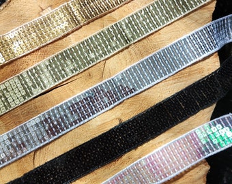 Adorno de lentejuelas de 1 yarda-2,5 cm de ancho-cinta plateada/blanca/negra/dorada-brillante-traje DIY/ropa de baile/ropa