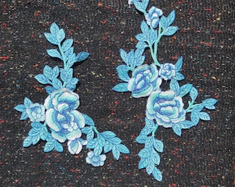 Large Denim blue Rose applique motif- Sew on Patch-Clothes/Jacket/ Bag DIY Craft