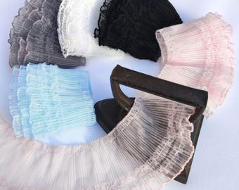 2" Pleated Tulle Fabric Trim: Frilly Edge Soft Mesh Trimming, Gathered Frill Lace, Ruffled Sewing Ribbon | Dressmaking Ruffles, Doll Clothes