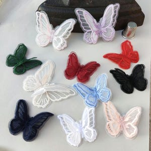 Applicazione in pizzo a farfalla: toppa ricamata a doppio strato, piccolo motivo in organza da cucire, toppe in tessuto ricamate per abito da sposa, abito da ballo
