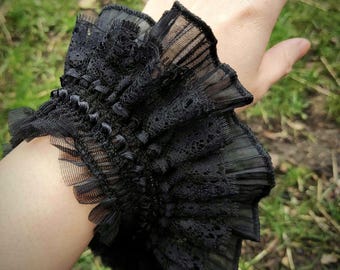 Ruffled Chiffon Lace Trim with Pleats: 9cm Gathered Elastic Frilly Border- Sold by the Yard