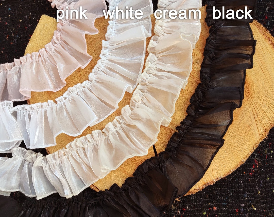 Moonlight Chiffon Ruffle Trim by the Yard: Glossy Silky Gathered Border ...