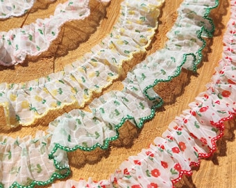 Floral Fabric Lace Trim: Flower Sewing Ruffle Lace Trimming by the Yard | Sheer Lace Ribbon for Doll Dress, Scalloped Frill Scrunchie DIY