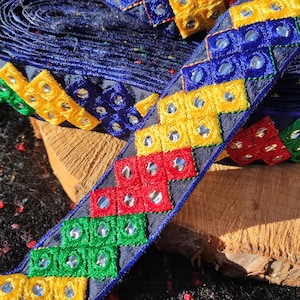 1 werf: Geïnspireerd door tetris/blokconstructie: geborduurde rand/rand/rand: 3,5 cm breed