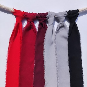 Nastro in chiffon con bordo sfilacciato e strappato a mano, tonalità rosso grigio nero, 38/50 mm, per matrimonio/bouquet