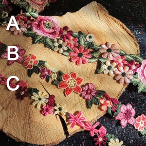 1 yarda-adorno de flores bordado de colores llamativos/encaje floral-Costura DIY imagen 2