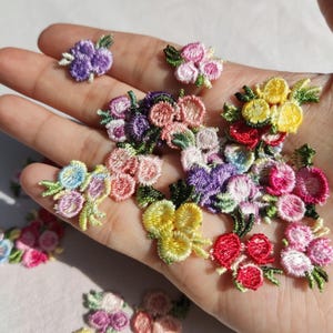 25 Tiny Embroidered Flower Appliques: 1.5cm width Colorful Small Floral Sew on Motif Embellishments