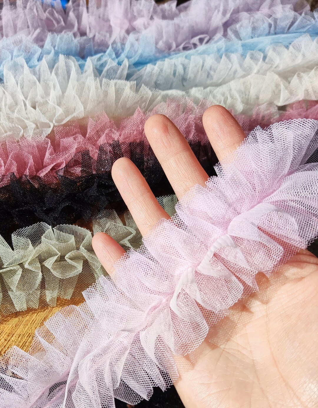 Gathered Tulle Ruffle Trim- 6cm Width Pleated Round Border- per Yard ...