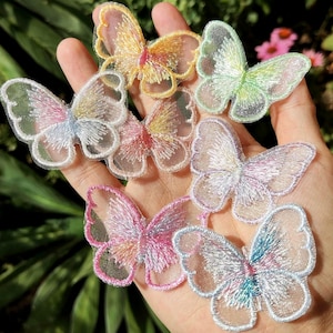 Schillernde Schmetterlings-Spitzenapplikation - Gestickter Organza-Aufnäher | Motiv für Jacke, Kinderkleidung