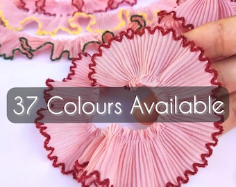 Pink Ruffle Trim by the Yard: Scallop Edge Ruffled Ribbon | Pleated Pencil Shaving Lace Edging for Garment, Scrunchie, Home decor