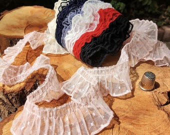 Swiss Dot Frill Lace Ribbon: Spotty Tulle Ruffle Trim, Polka Dot Pleated Fabric Trimming, Dotted Wavy Mesh | Doll Clothes, Sewing, Scrunchie