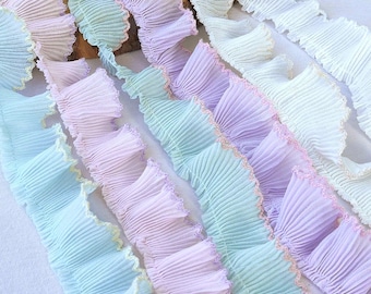 Pastel Pleated Ruffle Ribbon Trim by the Yard: 3cm Chiffon Fabric