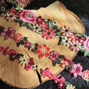 Bold Floral Embroidered Trim by the Yard- Boho Flower Ribbon | Red Lace Border for Sewing, Costume, Home Decor