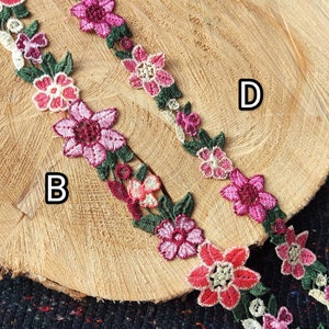 1 yarda-adorno de flores bordado de colores llamativos/encaje floral-Costura DIY imagen 3