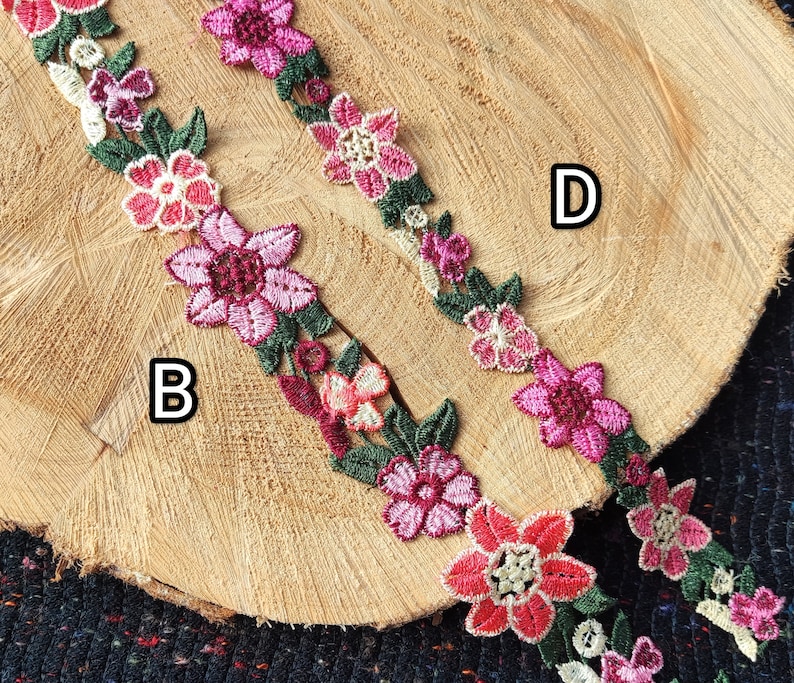1 yarda-adorno de flores bordado de colores llamativos/encaje floral-Costura DIY imagen 3