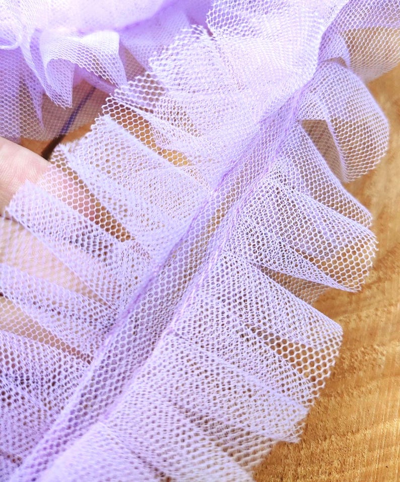 Bordo in pizzo con volant in tulle 3D: nastro rotondo in rete plissettata da 6 cm / rete a balze per cucire bambole e tessuti per tutù immagine 5