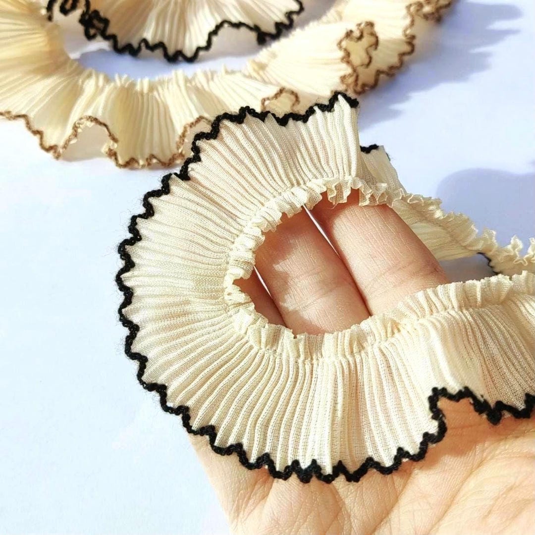 Historial Ruffle Trim Cream Ruffle Trim by the Yard | Brown Pleated Lace Ribbon | Scalloped ...