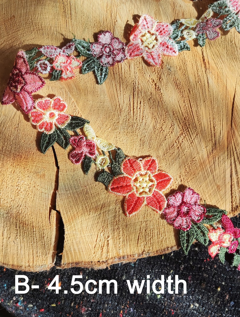 1 yarda-adorno de flores bordado de colores llamativos/encaje floral-Costura DIY B