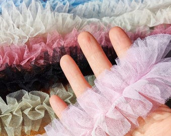 Pleated Tulle Ruffle Trim by the Yard- 6cm Round Frill Border for Tutu, Costume, Garland