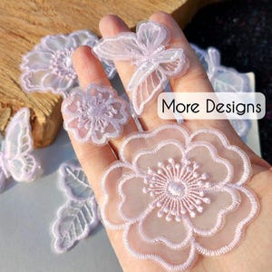 Blüte pinkfarbene Applikation Aufnäher: Aufnäher Spitze Blumen Stickerei Schmetterlinge | Gestickte Blumen Kleid Dekorationen | Organza Brautjungfer Aufnäher