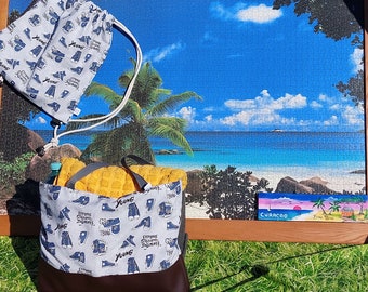 Taschenset aus Shopper/ Strandtasche und Turnbeutel gefüttert mit wasserabweisendem Stoff