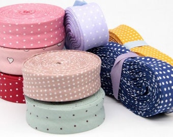 25mm x 1m Schrägband Einfassband gepunktet Polka Dots