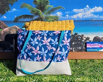 Shopper / Strandtasche "Blossom"  mit (Kunst)Lederboden und Innenfutter wasserabweisend