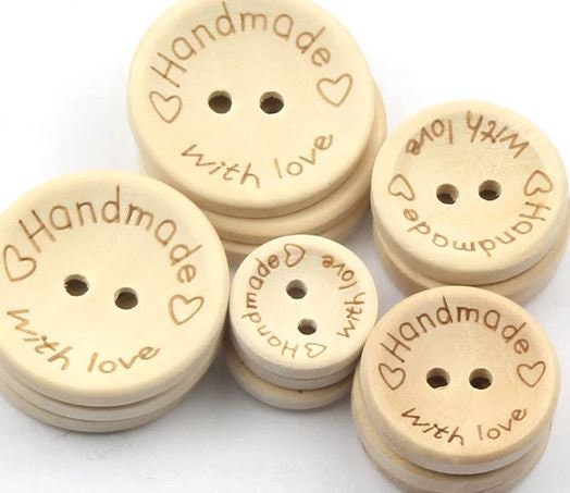 Buttons Handmade With Love Wooden With Ball of Wool Design Size 15/20/25mm  Sewing Knitting 