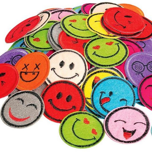 3 Stück Bügel Applikation Smiley Emoticons bestickt Aufnäher