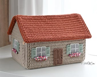 Crochet house basket PATTERN PDF | Cottage storage box pattern | Crochet organizer | Home décor basket