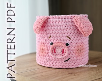 Pig basket crochet PATTERN PDF, crochet basket, piggy basket pattern, home decor basket