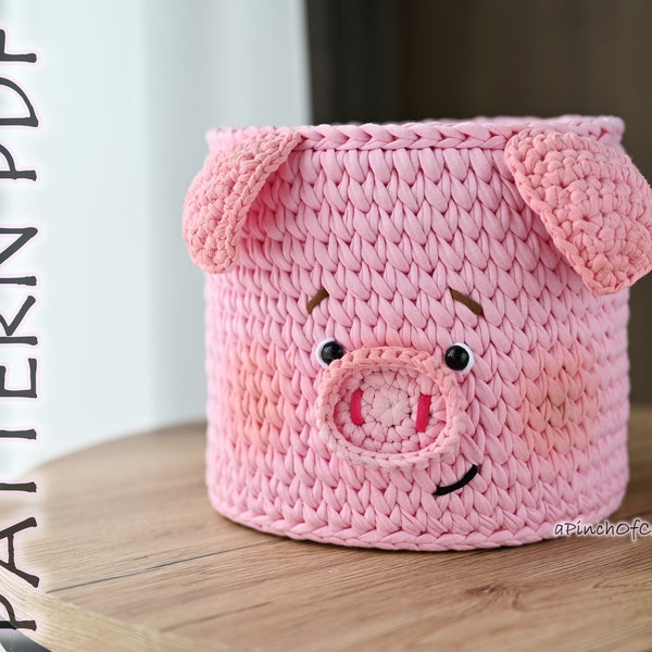 Pig basket crochet PATTERN PDF, crochet basket, piggy basket pattern, home decor basket