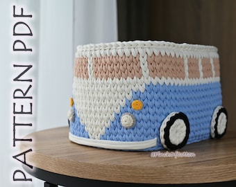 Bus basket crochet PATTERN PDF, crochet basket, car basket pattern, home decor basket