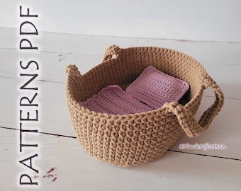 Basket and bedding crochet PATTERN, crochet cradle, basket with handles crochet pattern PDF