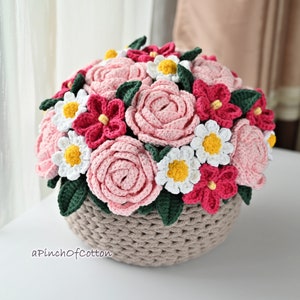 Flower bouquet PATTERN, crochet flower pattern PDF, basket full of flowers crochet pattern image 3