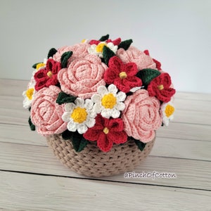 Flower bouquet PATTERN, crochet flower pattern PDF, basket full of flowers crochet pattern image 4