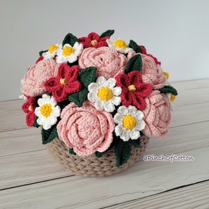 Flower bouquet PATTERN, crochet flower pattern PDF, basket full of flowers crochet pattern image 5