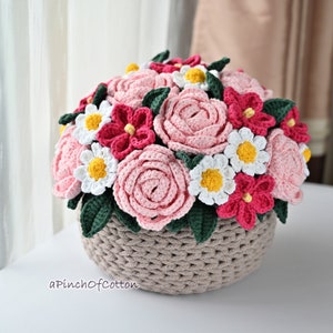 Flower bouquet PATTERN, crochet flower pattern PDF, basket full of flowers crochet pattern image 2