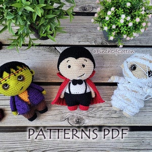 Charlie - crochet PATTERNS set; 3 crochet patterns PDF: vampire, mummy, frankenstein