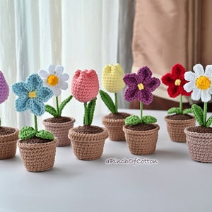 Flower in a Pot Crochet PATTERNS Set 5 Crochet Flower Patterns PDF ...
