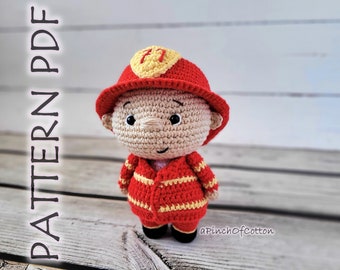 Charlie the Firefighter crochet PATTERN, crochet fireman, amigurumi fireman crochet pattern PDF