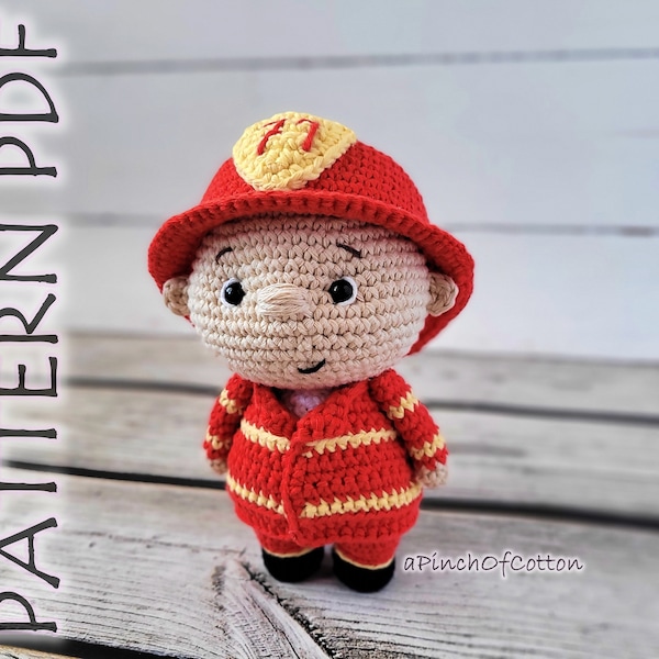 Charlie the Firefighter crochet PATTERN, crochet fireman, amigurumi fireman crochet pattern PDF